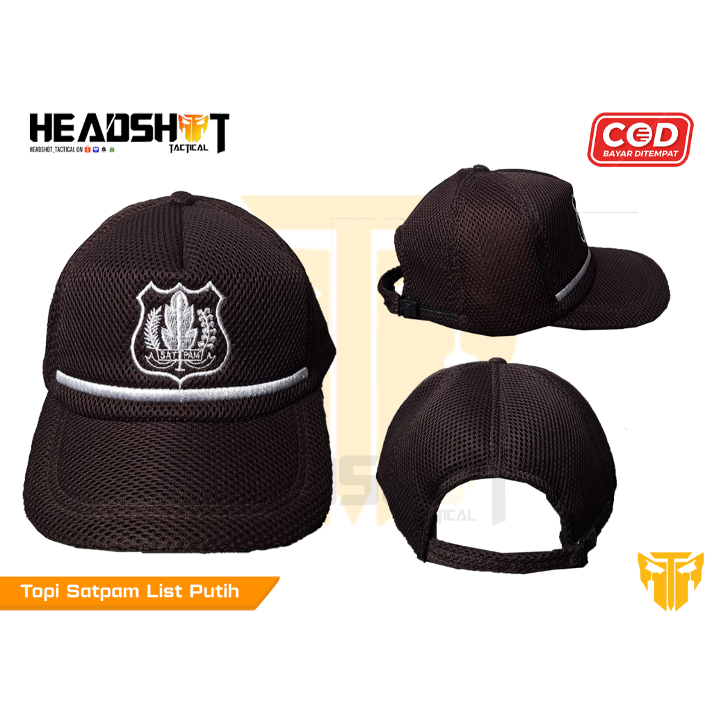 Topi Satpam Coklat Lis Putih - TOpi Security Coklat - Topi Satpam Security Coklat - Topi Satpam Lis 