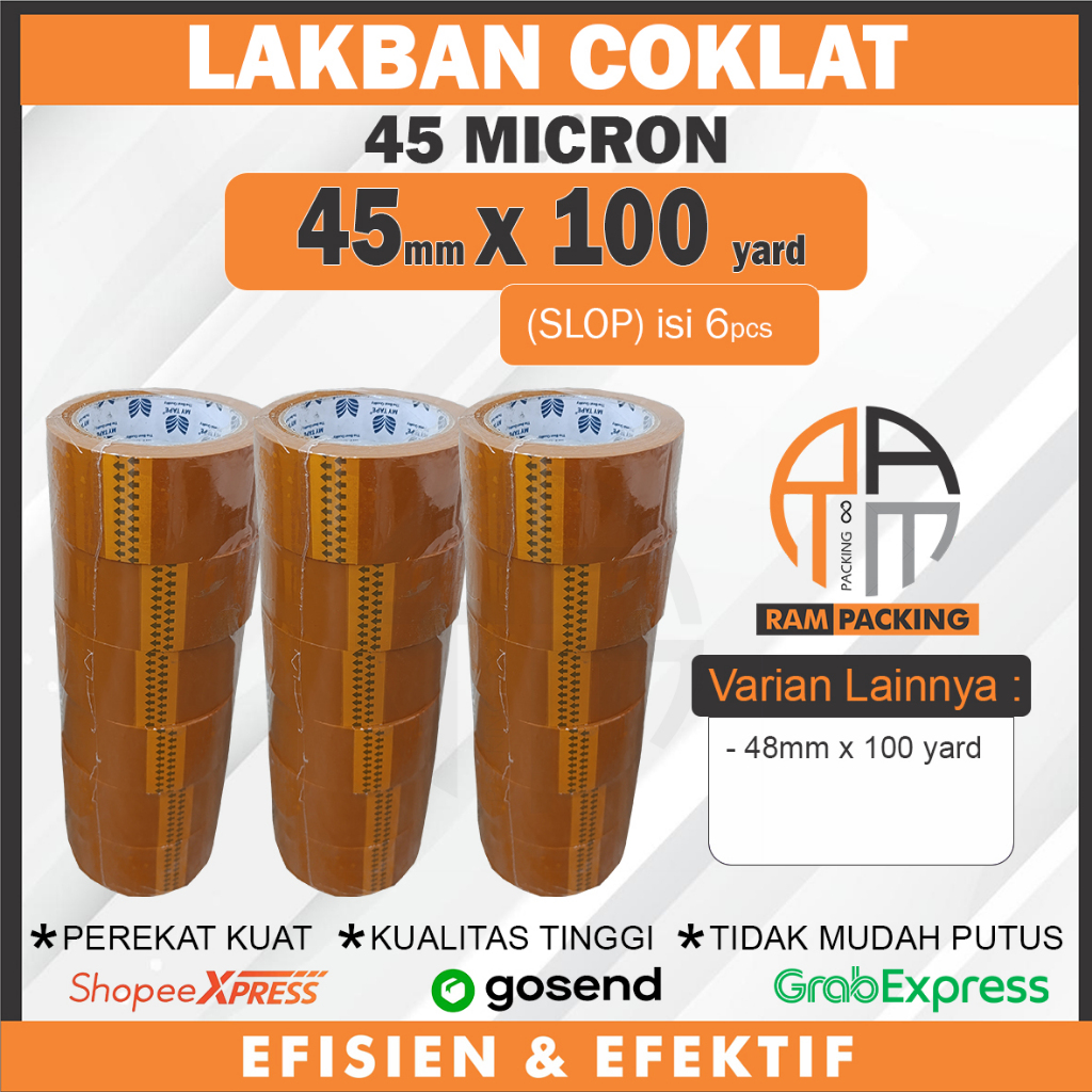 

SLOP isi 6, Lakban Coklat 45mm x 100 Yard 45 Micron KUAT ELASTIS LENGKET