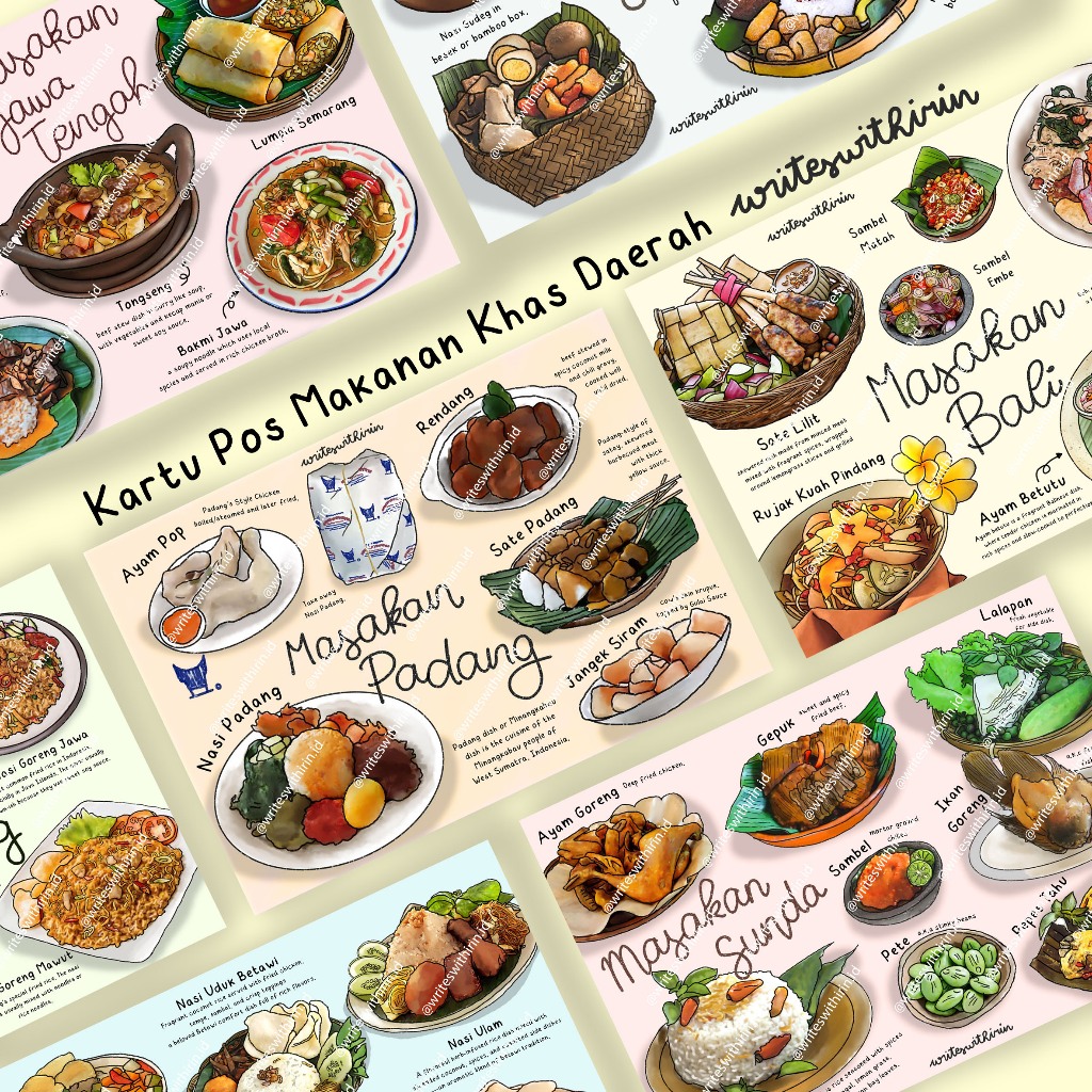 

(writeswithirin) Masakan Khas Daerah/ Makanan/ Kuliner Indonesia Postcard/ Kartu Pos/ Poskad/ Post Card