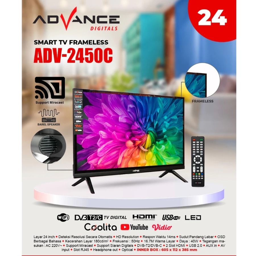 TV Advance ADV-2450C Televisi Digital 24 Inch HD Support Antena Digital DV3/T2