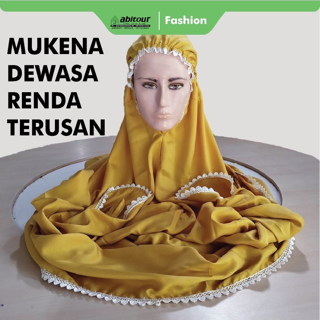 Mukena Terusan Dewasa Polos Jumbo Katun Premium renda bawah dan tangan - Mukena Terusan Dewasa Polos