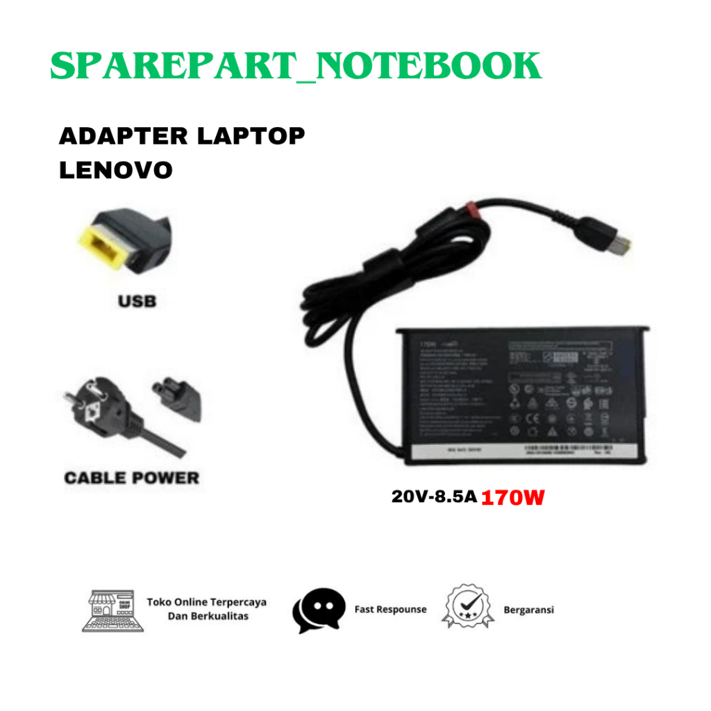 20V 8.5A 170W USB PIN Laptop Adapter Charge Power Y7000 Y7000P R720-15 ADL170SLC3A W540 T540p Y50-70