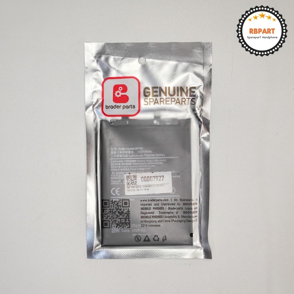 Battery ORIGINAL Braderparts XIAOMI REDMI NOTE 12 PRO 5G / POCO F5 / X5 PRO BP4K