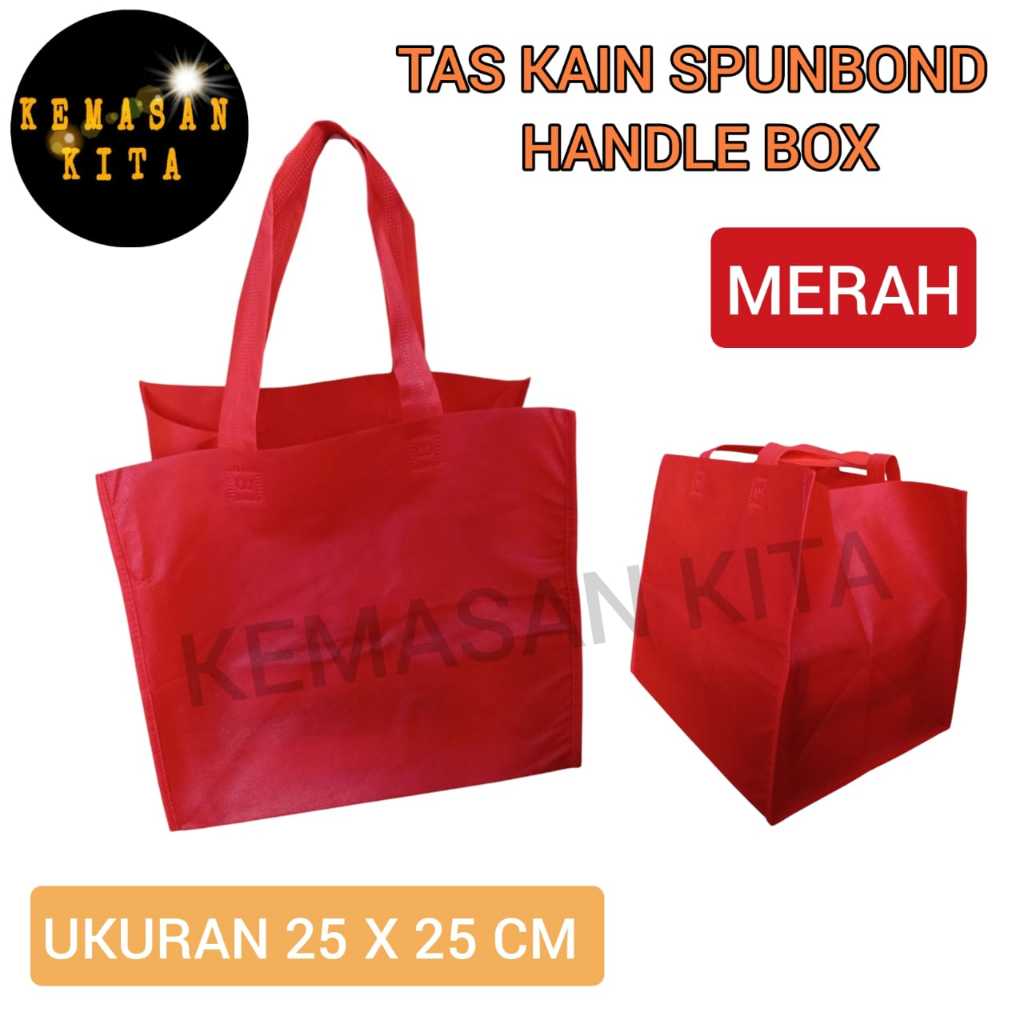 

Tas Spoundbond Handle Box Jahit ukuran 25x25 CM "MERAH