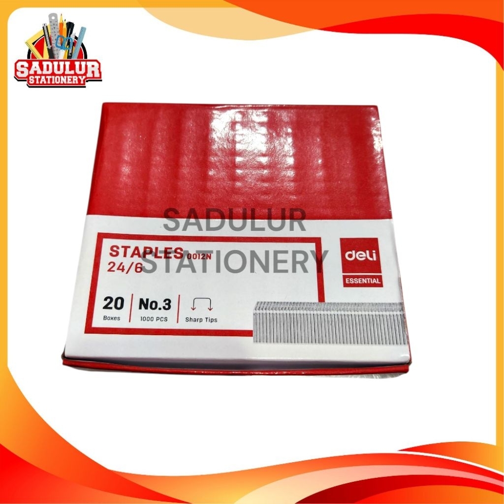 

1 Box (20 Pak Kecil) Isi Staples Deli No 3 isi hekter deli 24/6 0012n