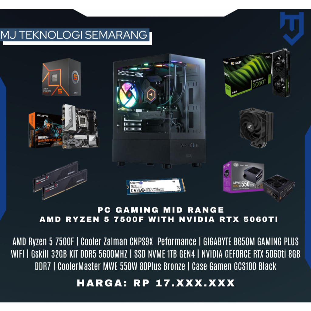 PC Rakitan AMD Ryzen 5 7500F with RTX 5060Ti 8GB GDDR7