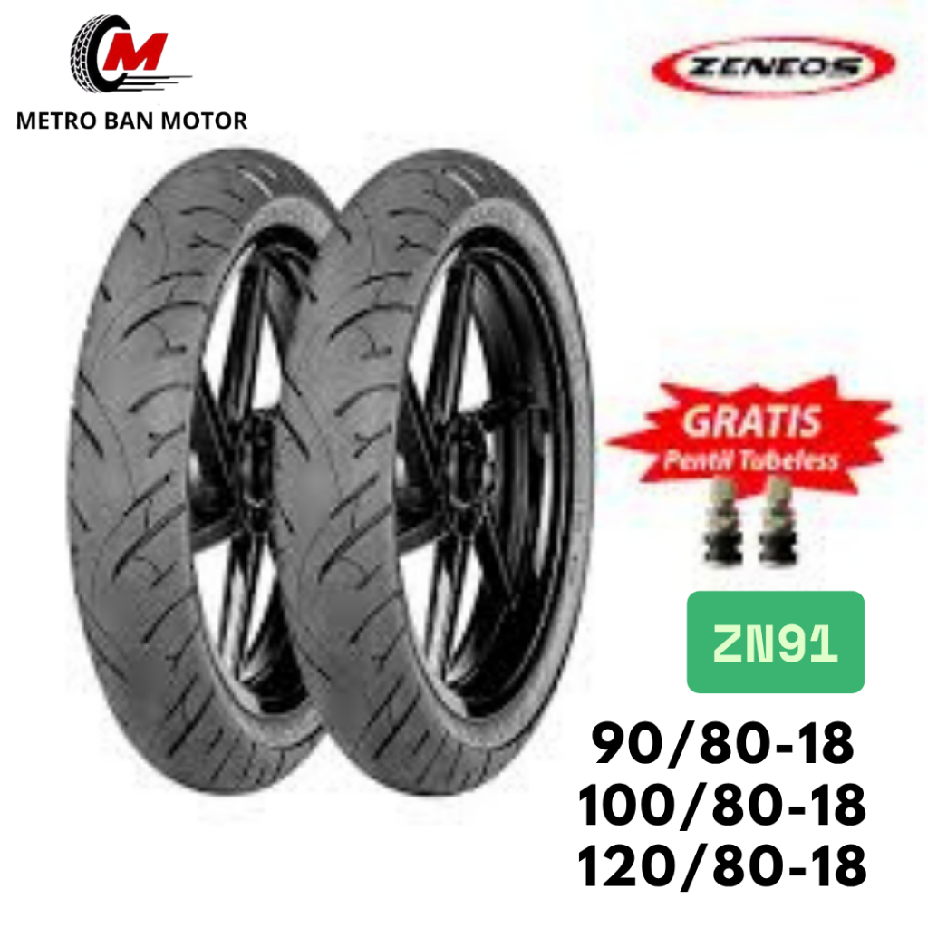 BAN ZENEOS RING 18 90/80 100/80 120/80 ZN91 SATUAN/SEPASANG BAN TUBELES MOTOR RX-KING+TIGER