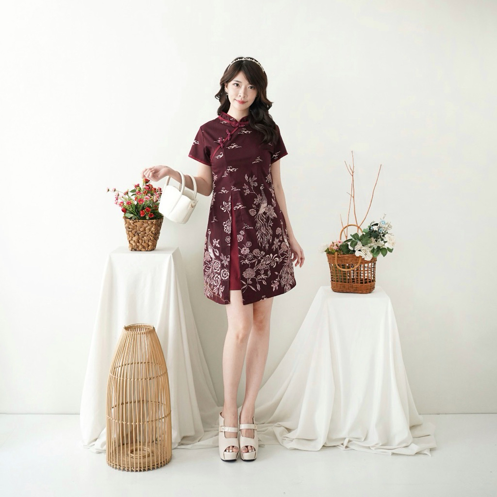 dress batik cheongsam Qb141 maroon