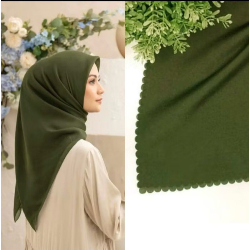 hijab segi empat polos army