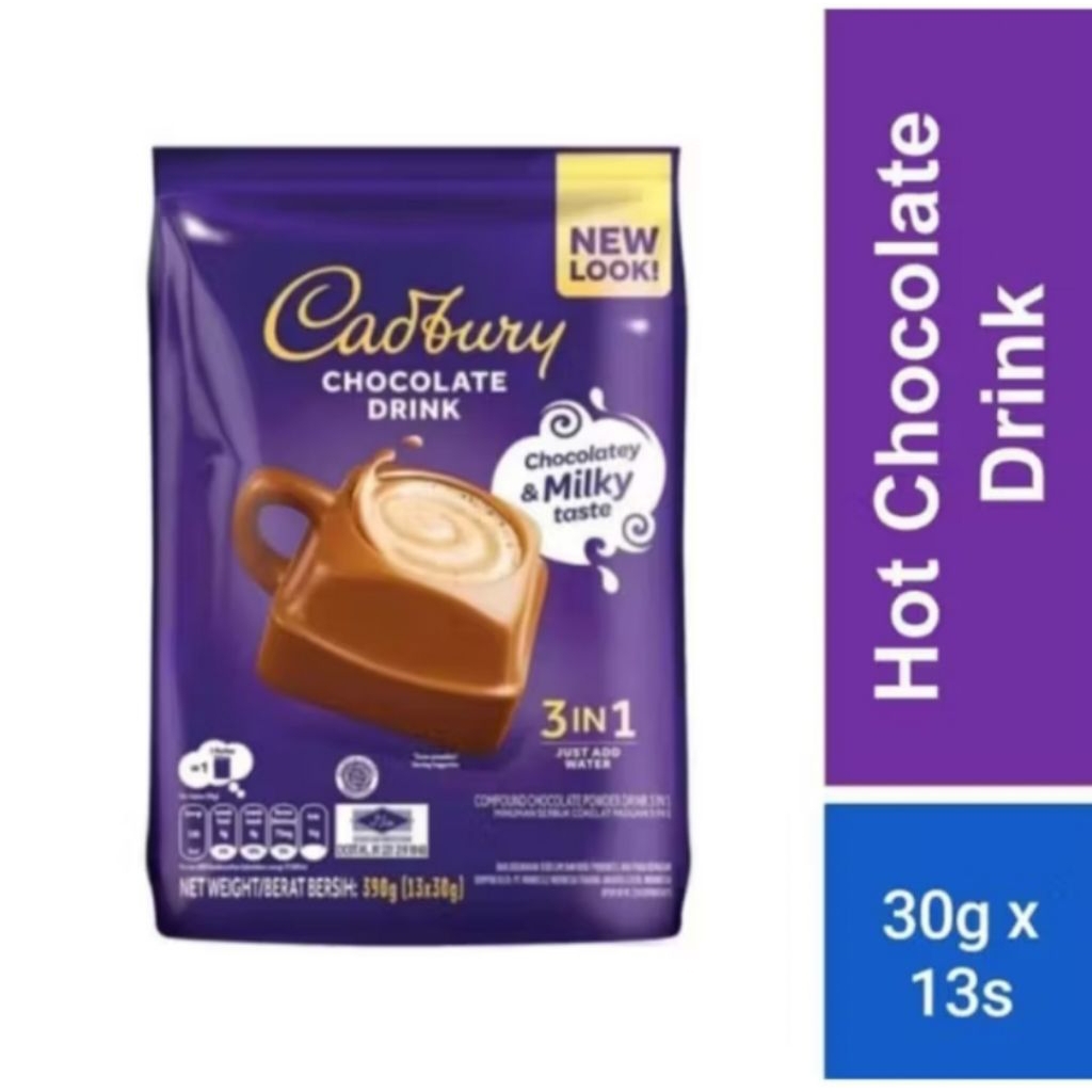 

CADBURY Hot Chocolate Drink dengan rasa asli Cadbury Hot Chocolate..isi 13 sachet