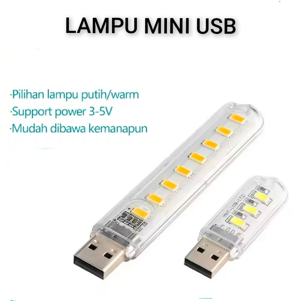 Lampu USB 3/8 mata Emergency Senter LED Strip Portable 5V Lampu LED Warna Putih Cahaya Super Terang