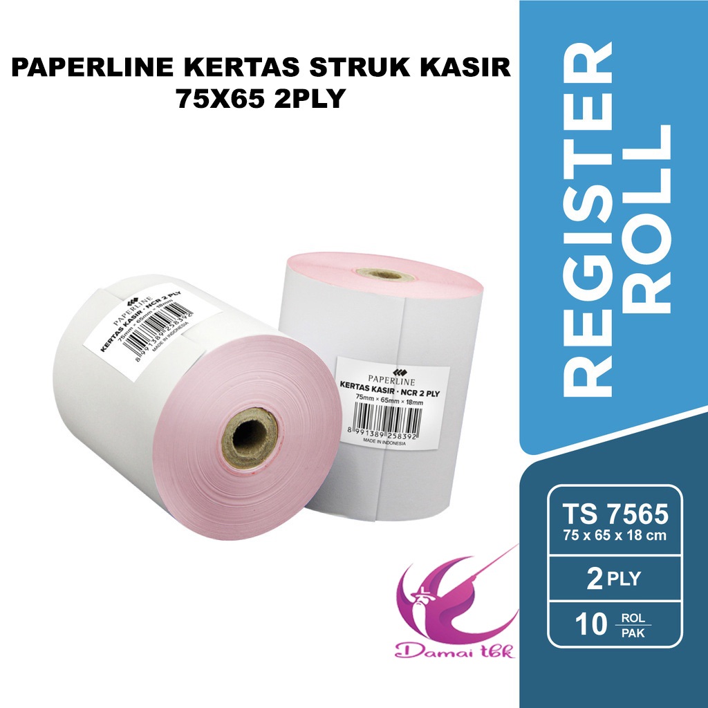 

(1 Pak Isi 10 Roll) Paperline Kertas Struk Kasir 75x65 mm 2 Ply