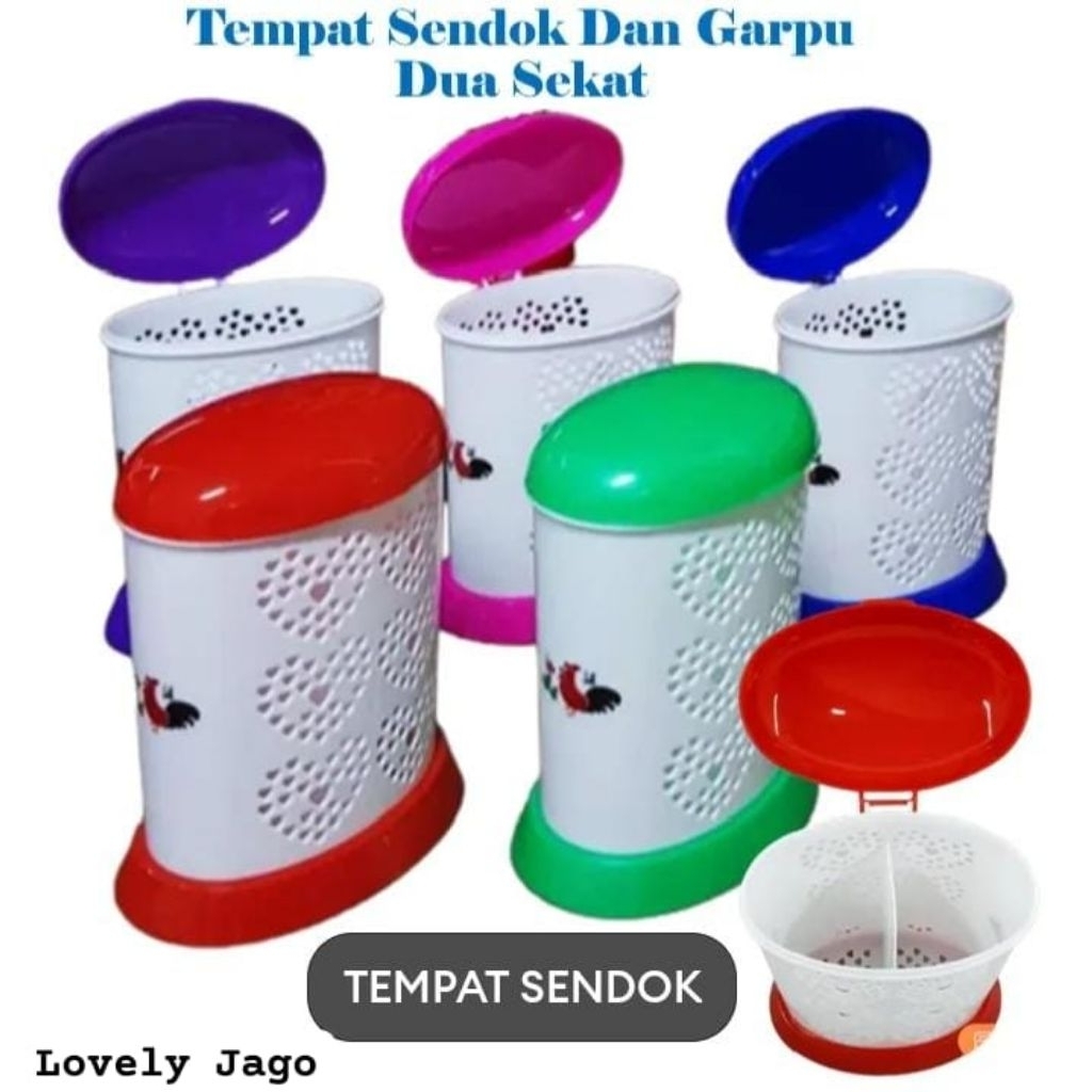 TEMPAT SENDOK TERTUTUP LOVELY AYAM JAGO PUTIH | TEMPAT SENDOK GARPU DUA SEKAT | WADAH SENDOK GARPU D