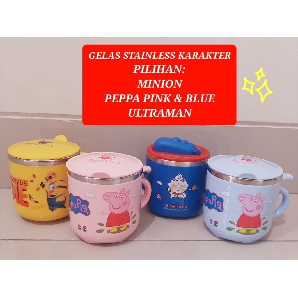 botol minum stainless karakter peppa pig gelas stainless minion gelas stainless sedotan ultraman gel