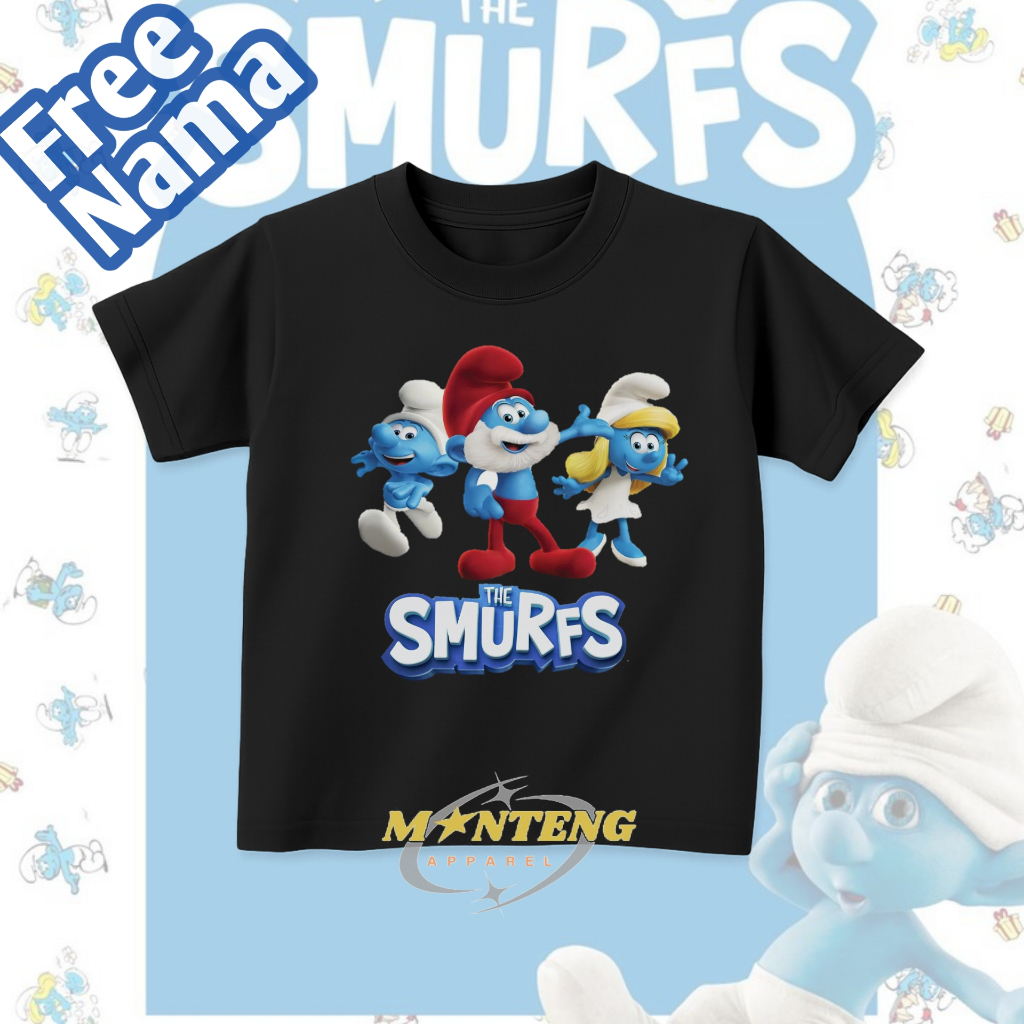 Kaos Anak Smurfs/Kaos Anak Karakter Lucu/Kaos Anak-anak/Free Nama