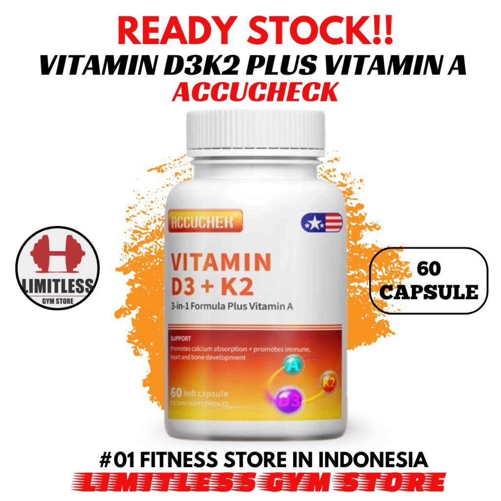 (PROMO!) USA Vitamin D3 5000 IU + K2 + Vit A 3000IU 60 Kapsul