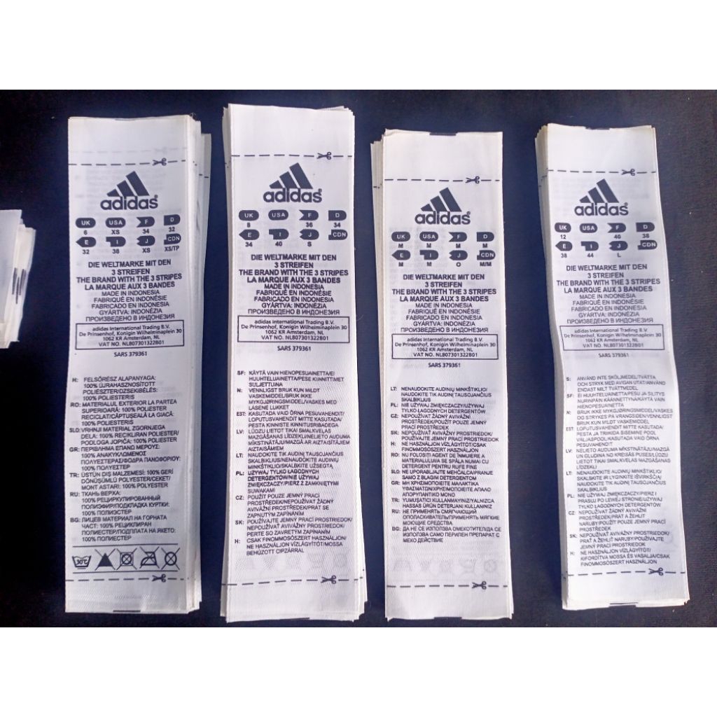 

label merek brand label (main size wash misc) tag adidas