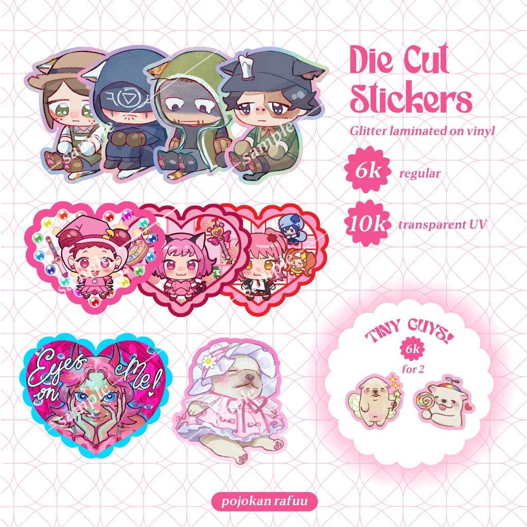 

Glitter Die Cut Stickers | Identity V / Shugo Chara / Ojamajo Doremi / Magical Doremi / Tokyo Mew Mew / Originals
