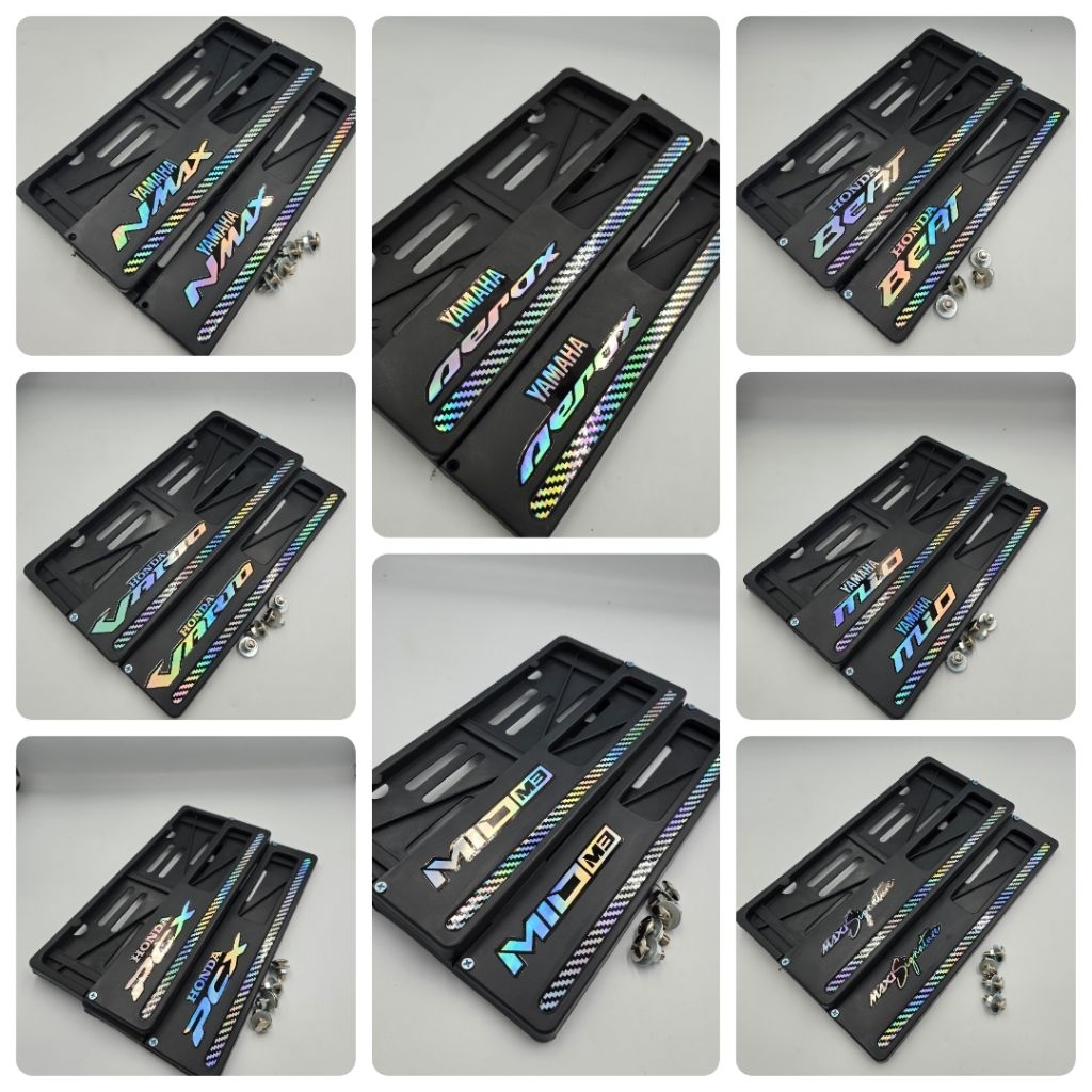 Dudukan Plat Nomor List Karbon Plus Stiker Hologram Variasi Universal Semua Motor