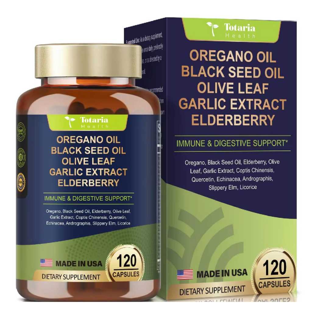 TOTARIA HEALTH OREGANO OIL BLACK SEED OIL OLIVE LEAF GARLIC EXTRACT ELDERBERRY CAPSULES ORIGINAL