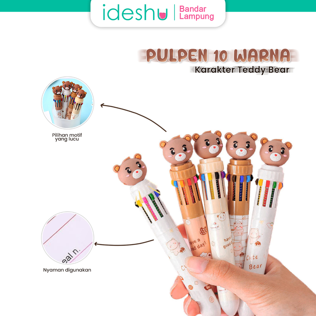 

Pulpen 10 Warna Pena Motih Beruang Pulpen Karakter Teddy Bear 996