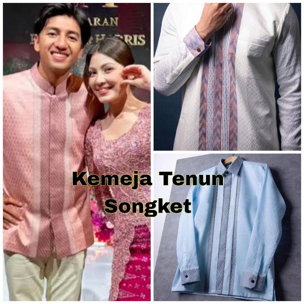 Kemeja Tenun Songket Baron Putih Kemeja Panjang Tenun Warna Pastel Kemeja Tenun Pria Premium