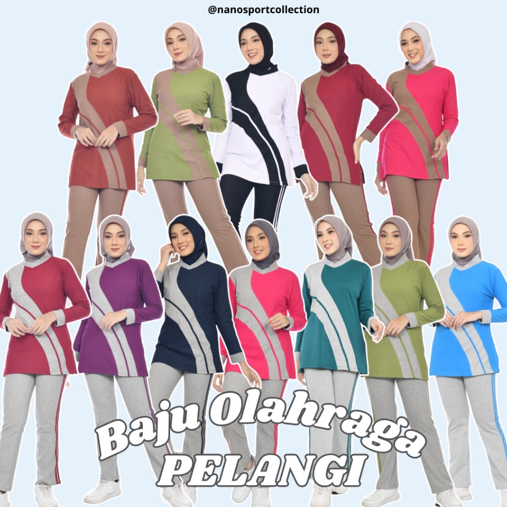 KODE J27O NANO SPORT  BAJU OLAHRAGA WANITA  SETELAN BAJU SENAM MODEL PELANGI