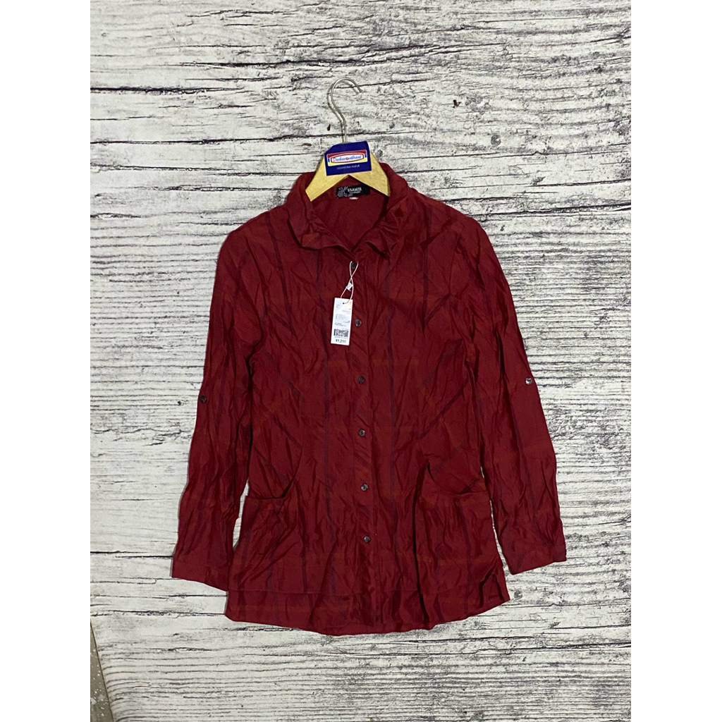 kemeja blouse blus tunik atasan baju wanita cewek perempuan fashion motif merah ssamzie sport second