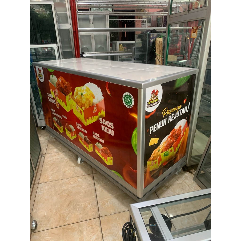booth meja etalase ayam fried chicken 150cm + stiker d’celup
