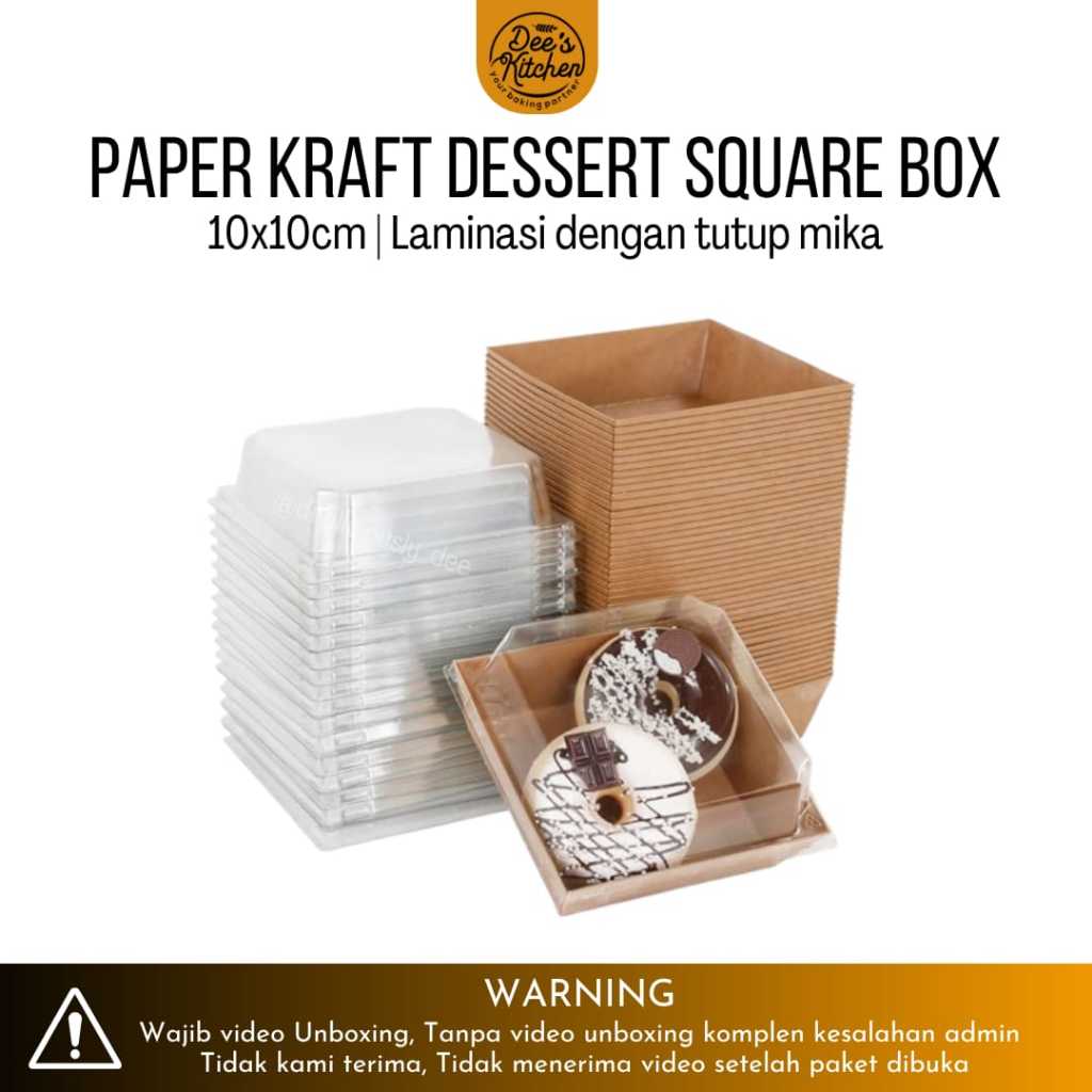 [PAK 10 PCS] PAPER BOX KRAFT PUTIH DESSERT SQUARE BOX SANDWICH BURGER MINI CAKE TUTUP MIKA