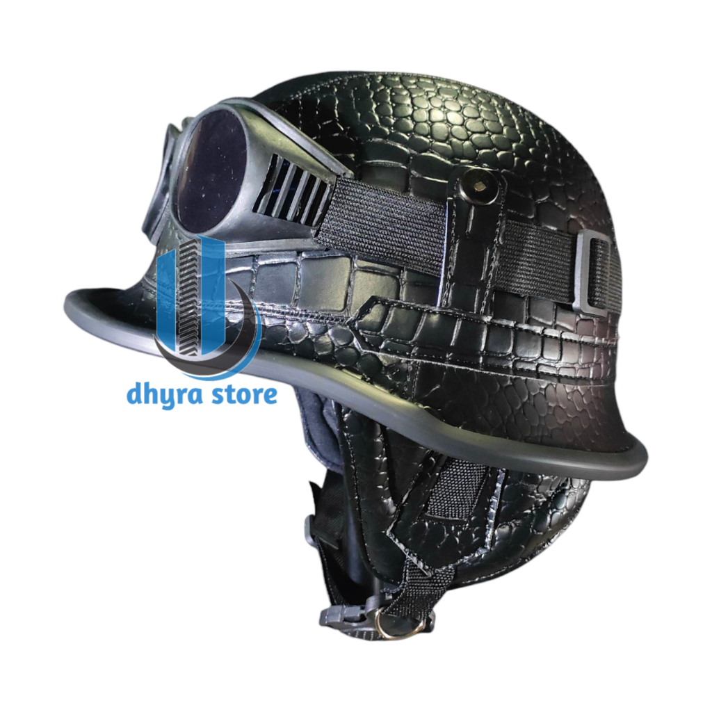 Helm Chips Retro Helm Club Kulit Sintetis Motif Corak Kulit Buaya + Kacamata Chips