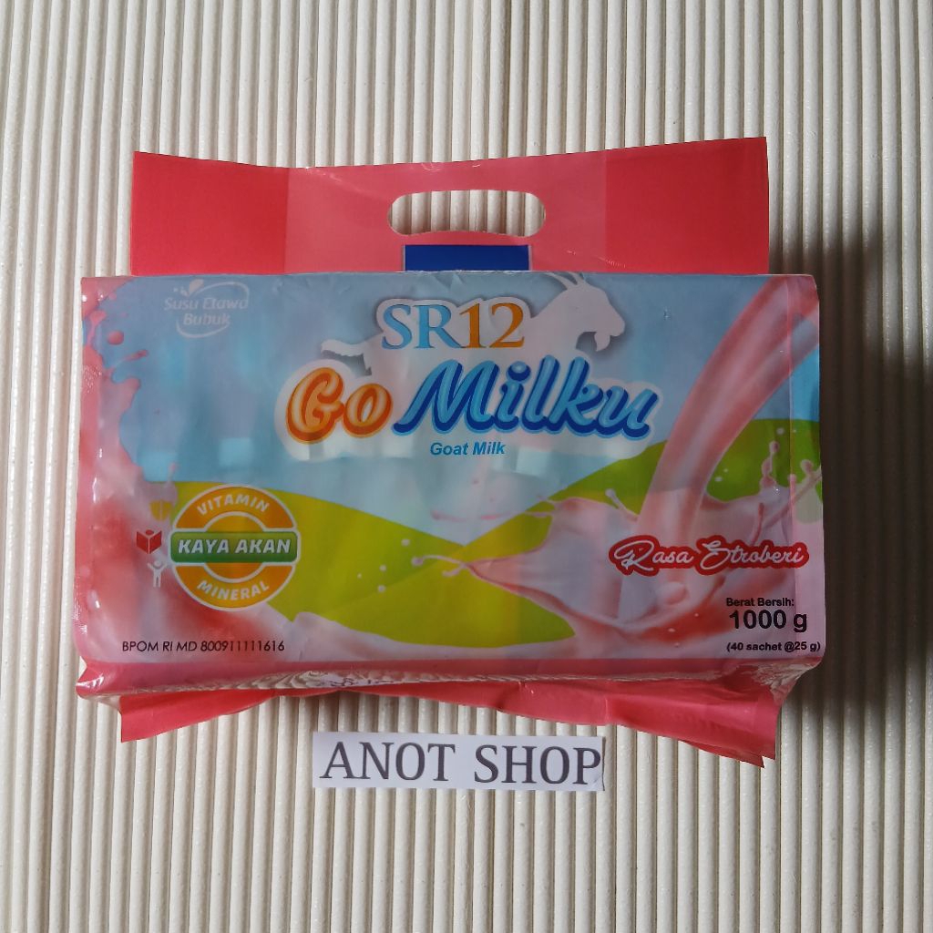 

GoMilku SR12 Susu Kambing Etawa Asli 1Ball isi 40 Kemasan Sachet Rasa Stroberi