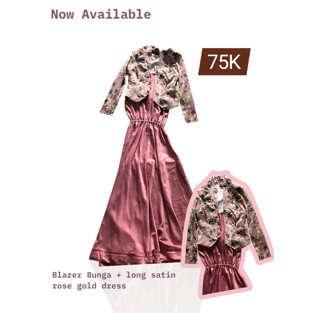 Set Crop Blazer Blanik Bunga + Satin long pink dress