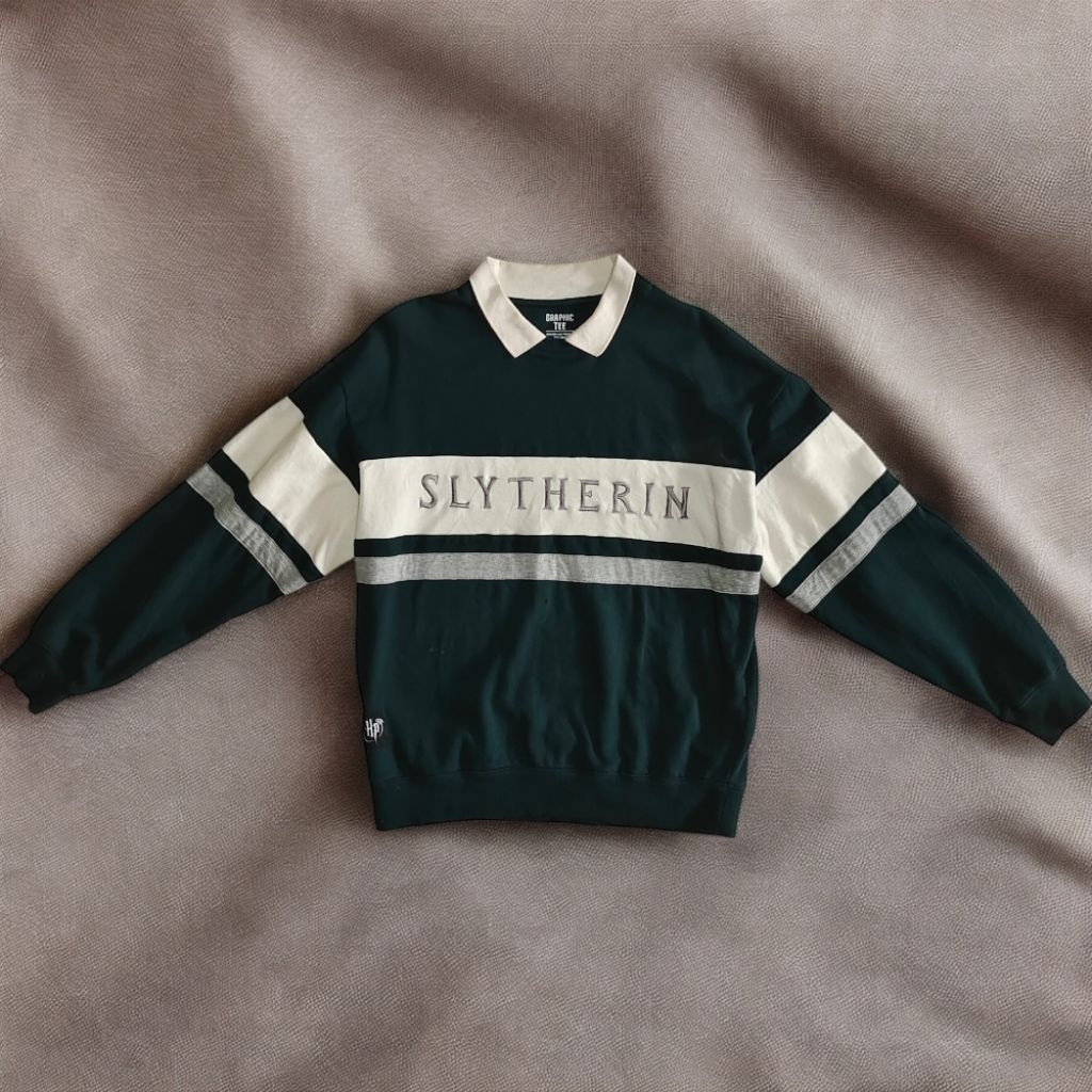 SPAO X Graphic Tee Harry Potter Edition Rugby Sweater Slytherin (Rare)