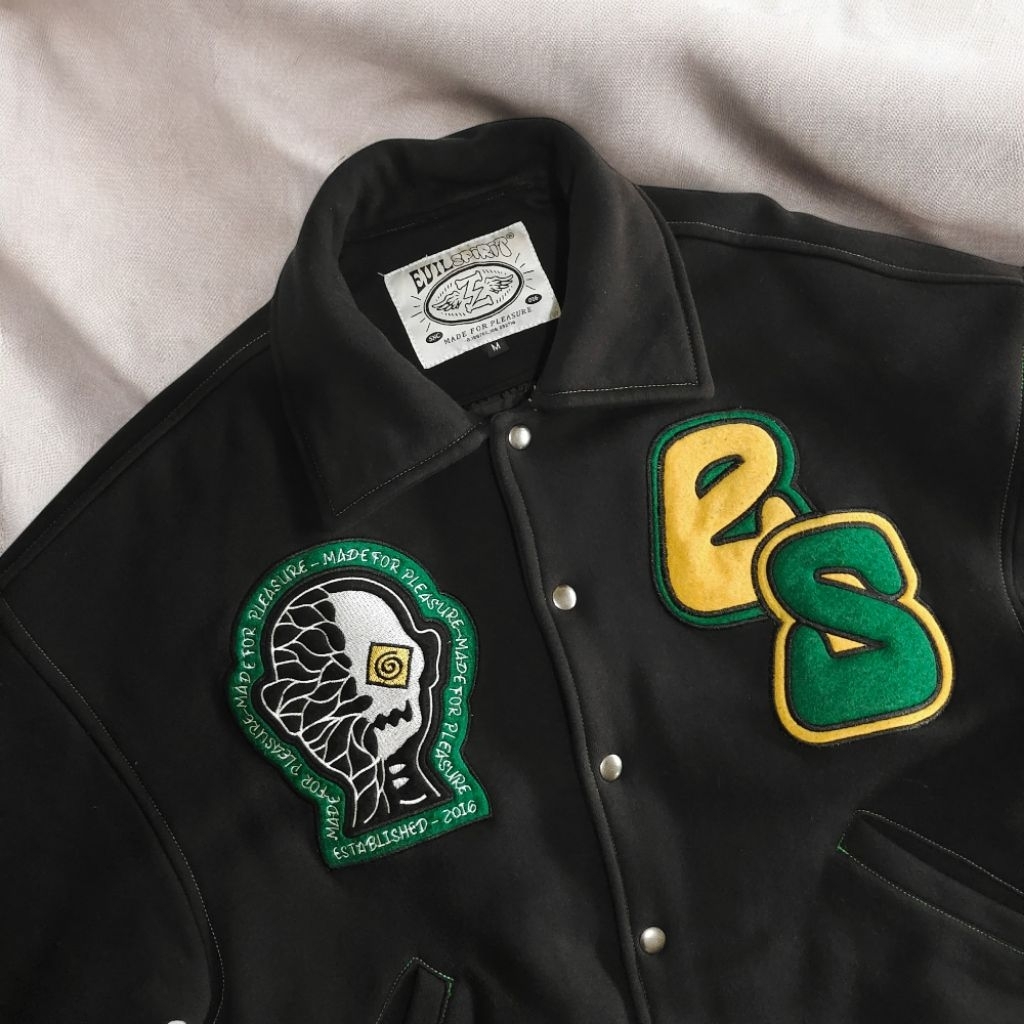 EVILSPIRIT Varsity Jacket Volcan Boxy Cut Black Preloved Second