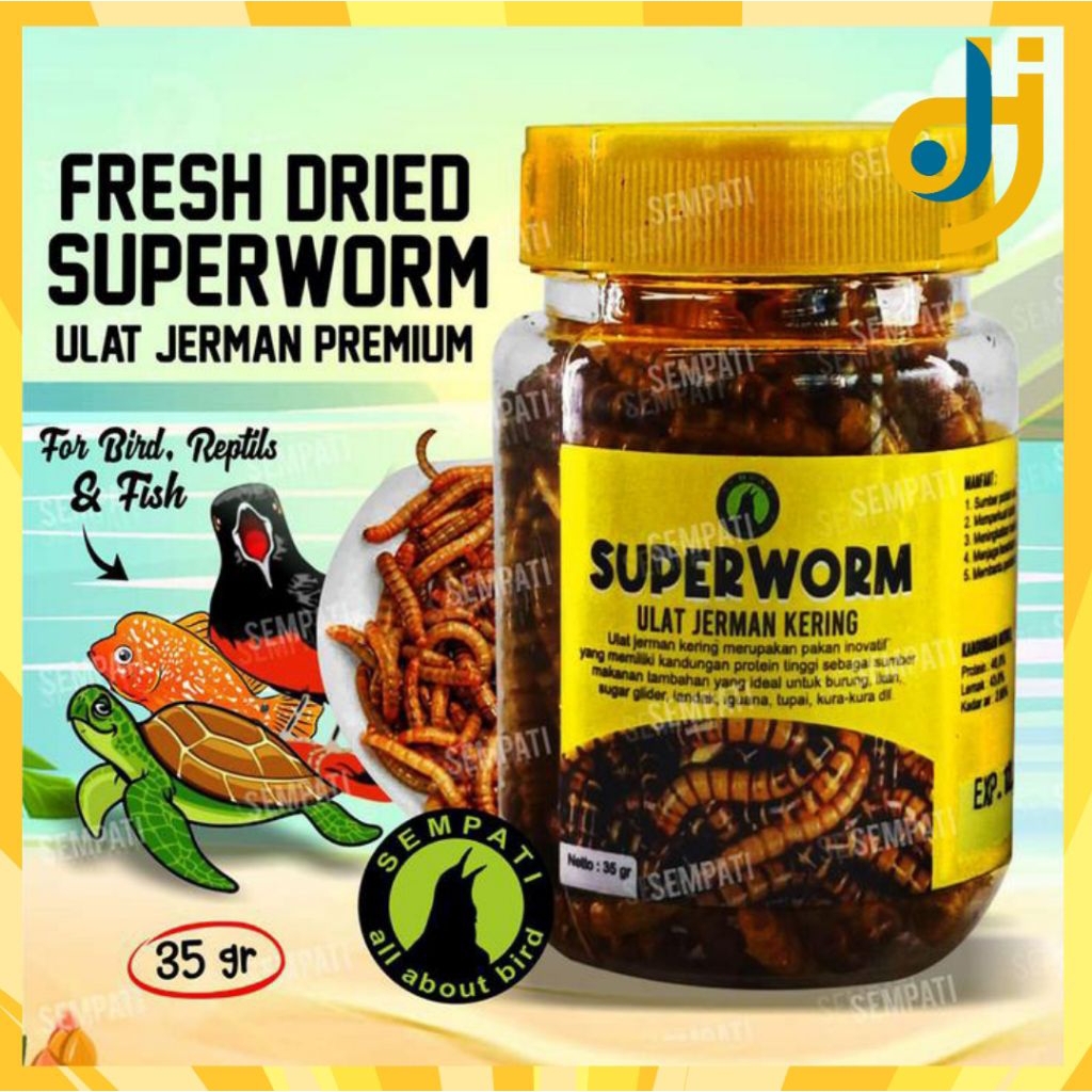 Superworm Super Worm Botol Toples Ulat Jerman Kering Pakan Extra Fooding EF Burung Murai Kacer Cende