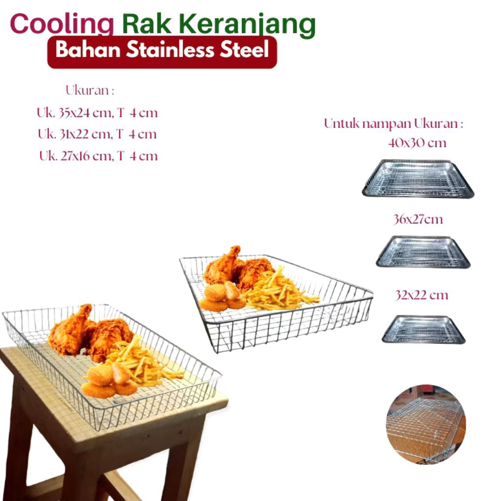 Cooling Rak Keranjang Saringan Gorengan Persegi Panjang Tirisan Minyak Peniris Gorengan