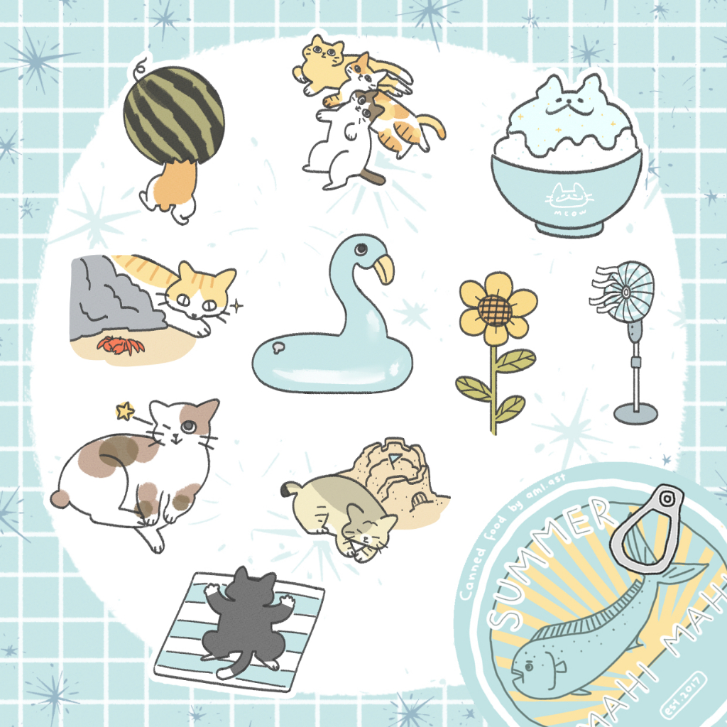 

NEW VERSION Summer Mahi Mahi Sticker Pack (Sticker kucing lucu seri musim panas)