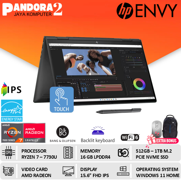 HP ENVY X360 15 RYZEN 7 7730U 16GB 1TB SSD RADEON WIN 11 15.6 FHD IPS TOUCH
