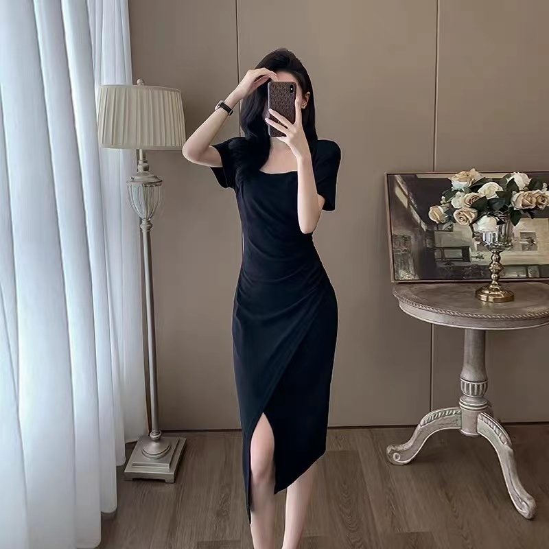 mini dress Lengan Pendek Bodycon Wanita hitam sexy long dress korean style dress formal
