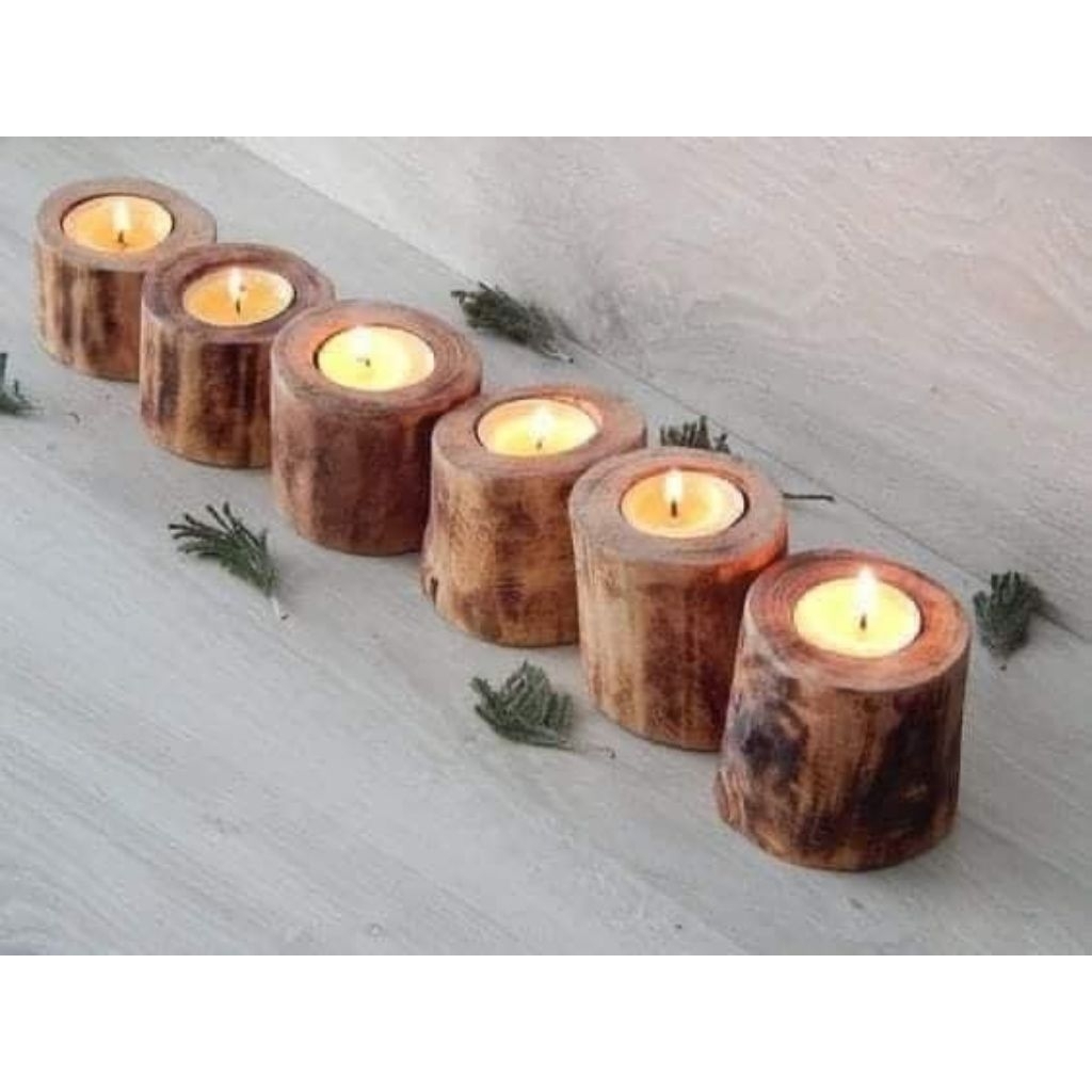 Tempat Lilin Rustic Wood Slice Kayu Jati