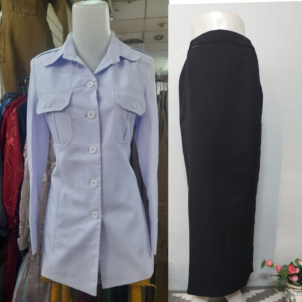 SERAGAM DINAS PPPK HITAM PUTIH / BAJU DINAS KEMENAG PNS WANITA HITAM PUTIH KRAH KEMEJA STELAN ROK