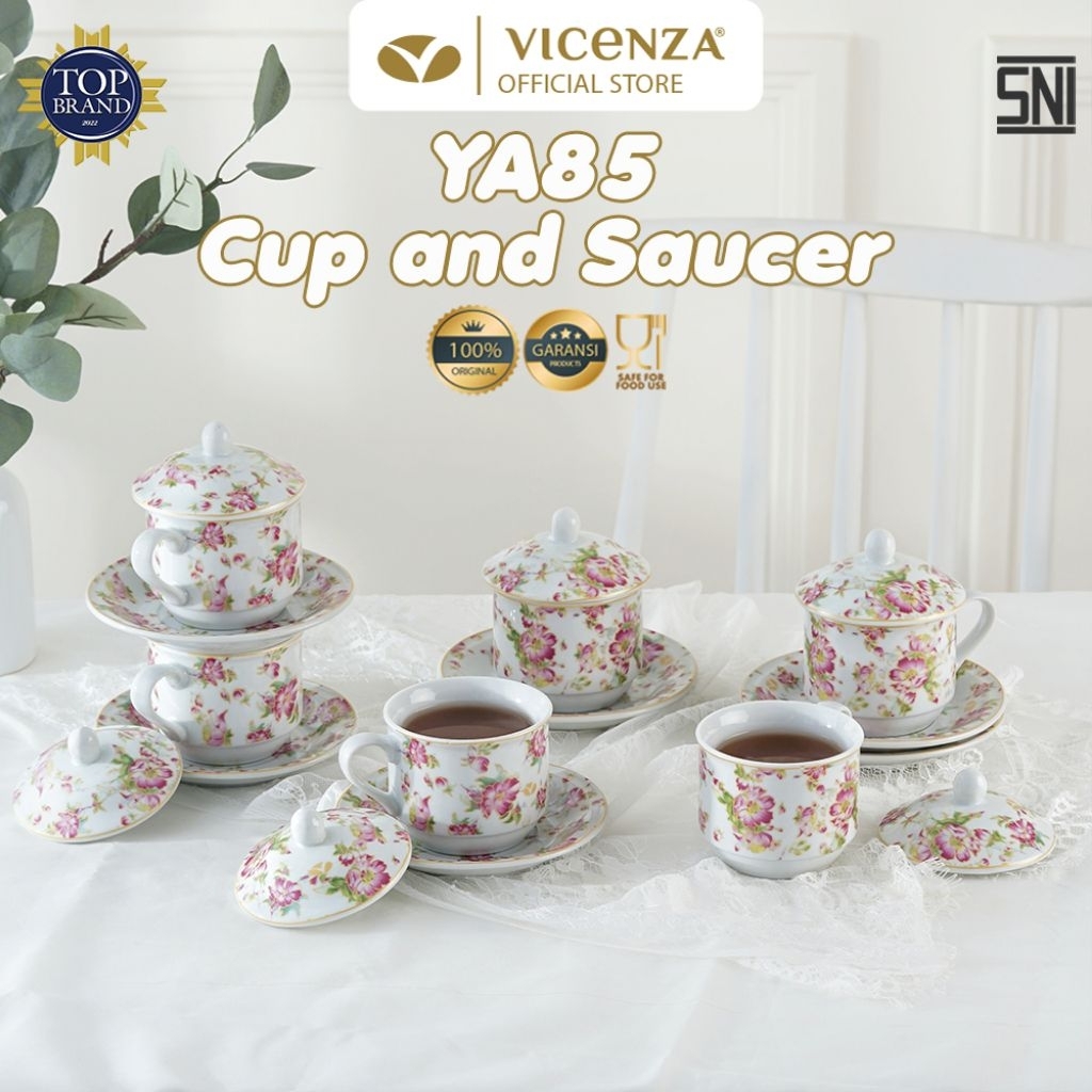 Tea set gelas tatakan dan tutup Vicenza YA85 motif