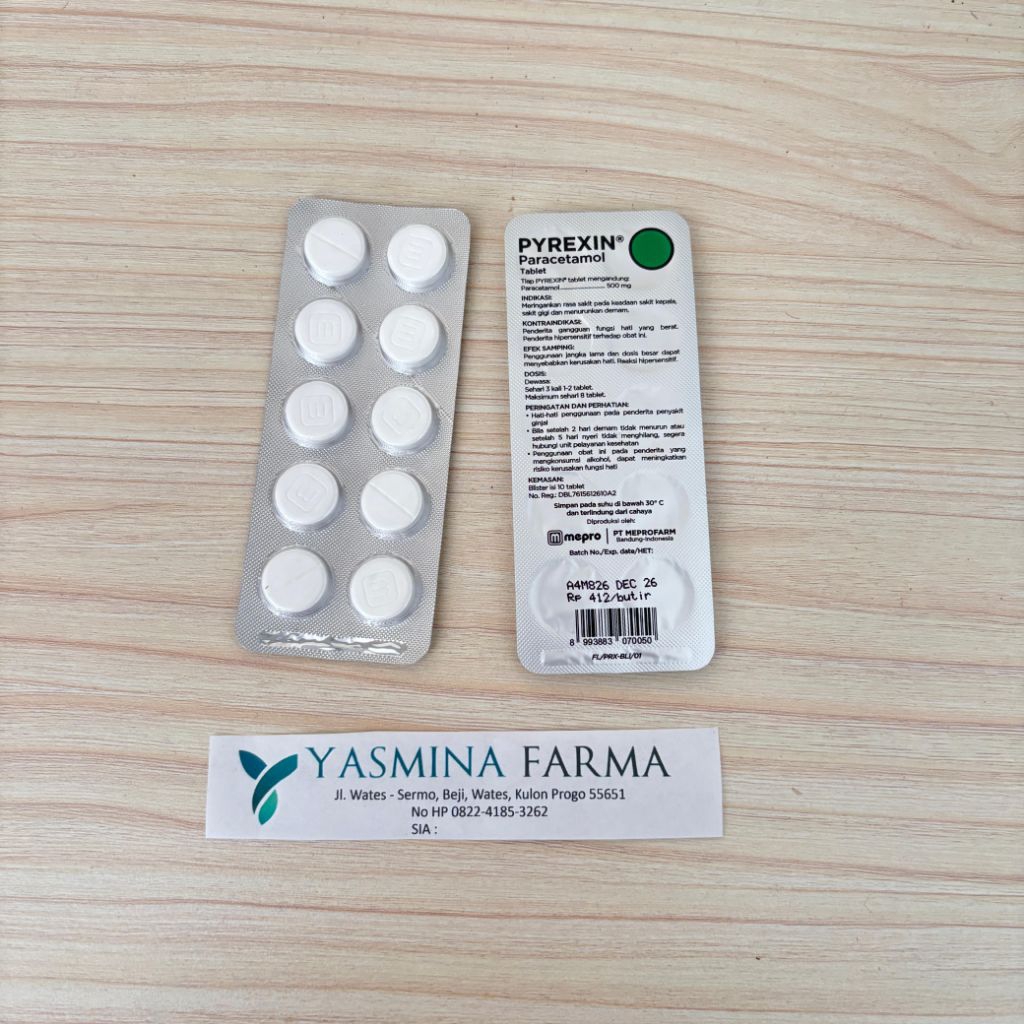 Pyrexin Paracetamol 500mg 10 Tablet / Pereda Demam Pusing