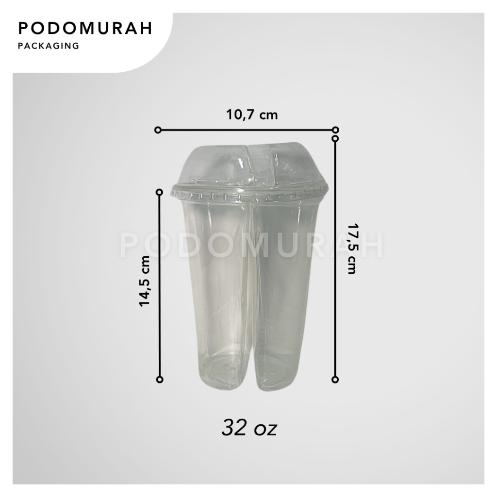 Gelas Plastik Sekat 2 uk 32 oz + Tutup - Lid/ Gelas Plastik Twin Cup 32 oz/ Gelas kembar (1 biji)