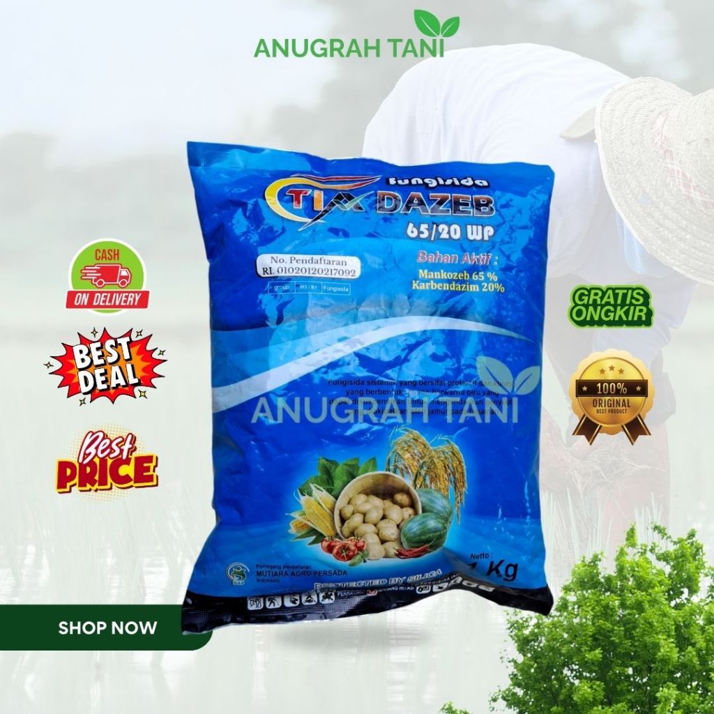 Tiadazeb 65/20WP 1 KG Fungisida Mankozeb Karbendazim Kontak dan Sistemik Bersifat Protektif dan Kura
