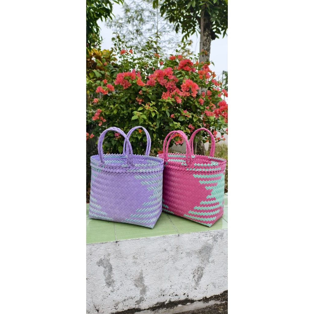 READY STOK - TAS ANYAMAN PLASTIK LURIK JUMBO