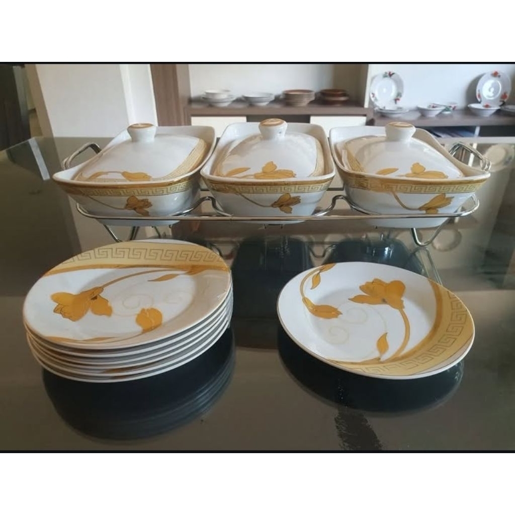 Vicenza Set Prasmanan gandeng 3 B751 + Piring Camilan P58 (Motif Lily)