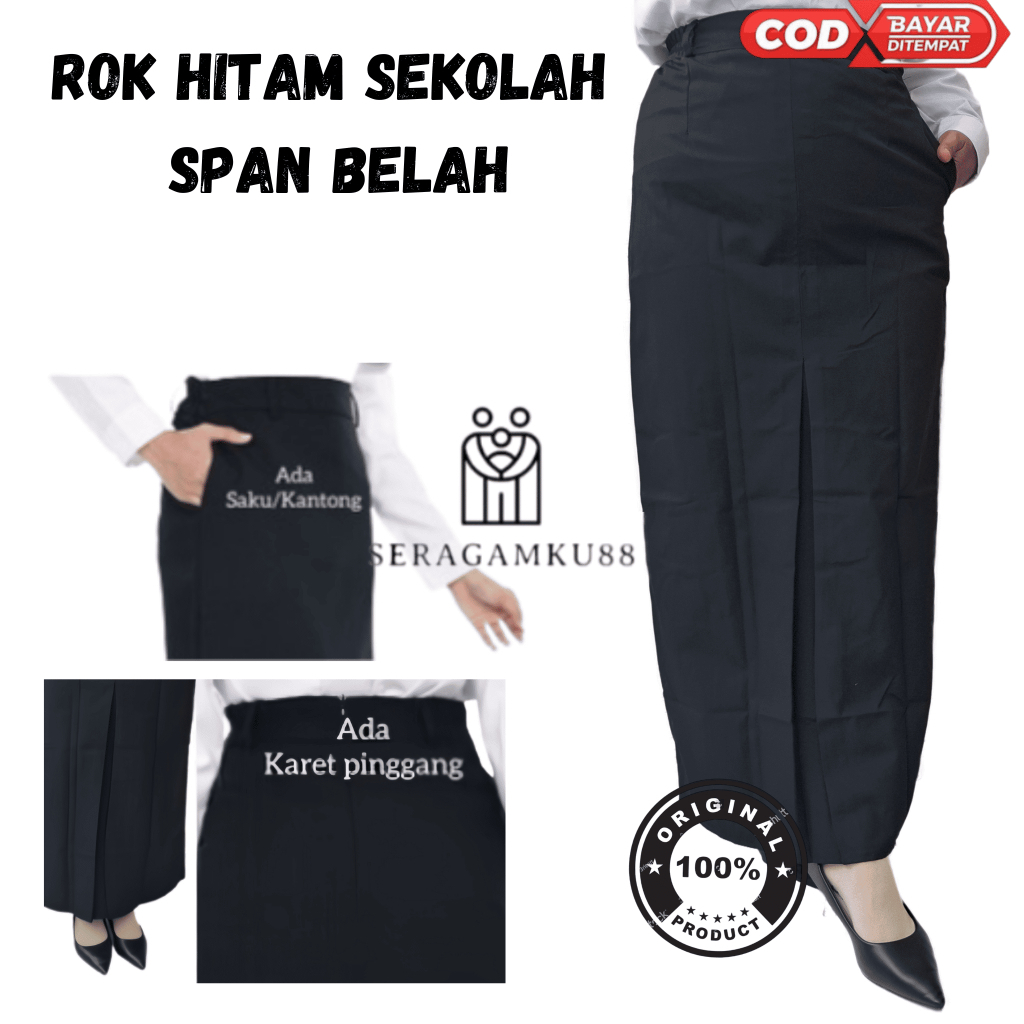 Rok Hitam Span Belah 1 / Rok Hitam Kuliah Ospek /Rok hitam sekolah Span / Rok Hitam Meksi FAMATEX