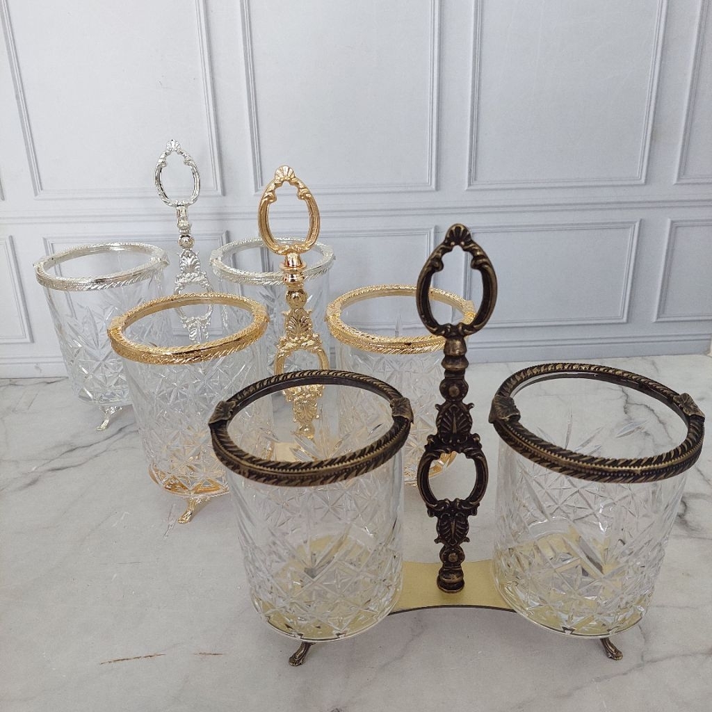 Tempat Sendok Turki Gold Silver Tempat Sendok Vintage Antik Tempat Sendok Gold Kristal 2 in 1